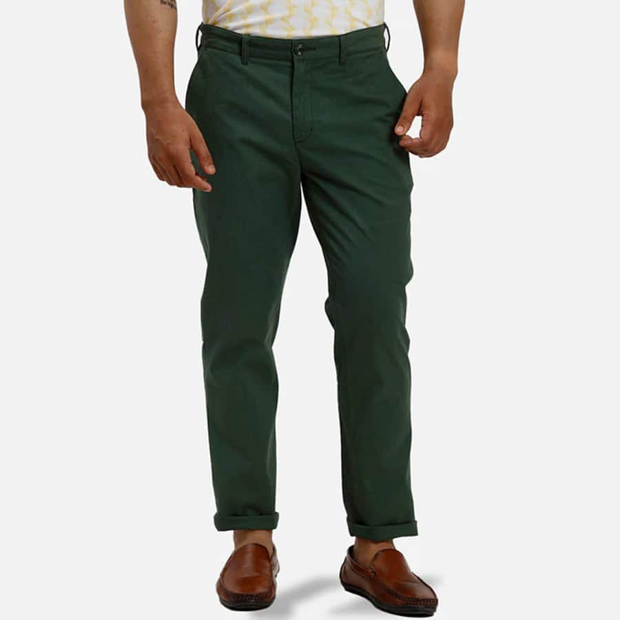 Colorplus Men Green Slim Fit Solid Piece Dyed Trouser