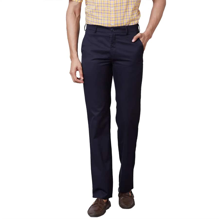 Colorplus Men Navy Tailored Fit Plain Trouser