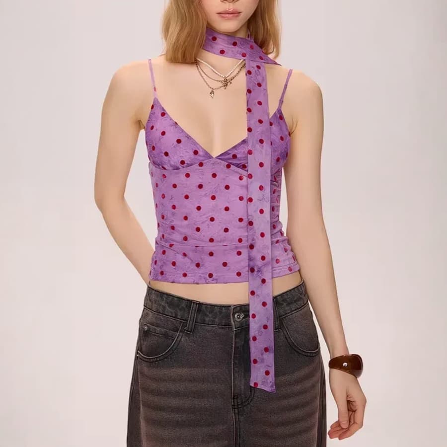 Purple Polka Dot Crop Top
