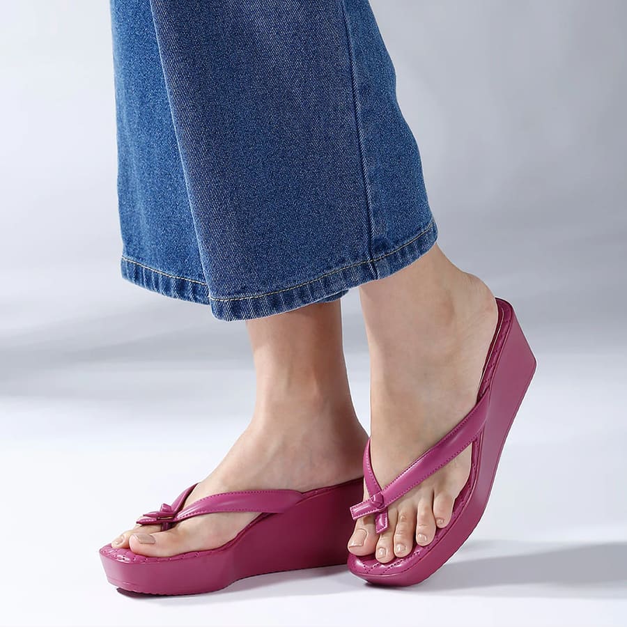 Women Pink Solid Open Toe Wedge Heels
