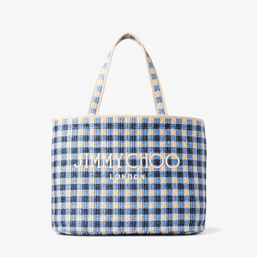 Beach Tote East-West Marine Mix and Ecru Gingham Raffia Beach Tote Bag