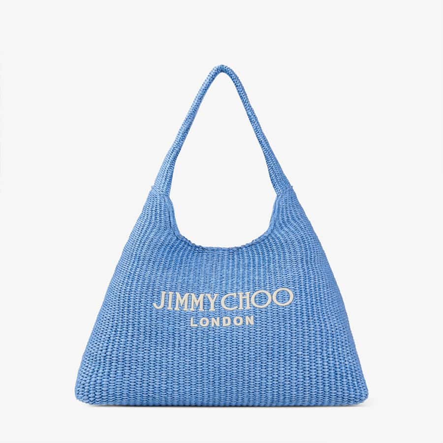 Beach Diamond Hobo Large Ocean Blue and Ecru Raffia Shoulder Bag