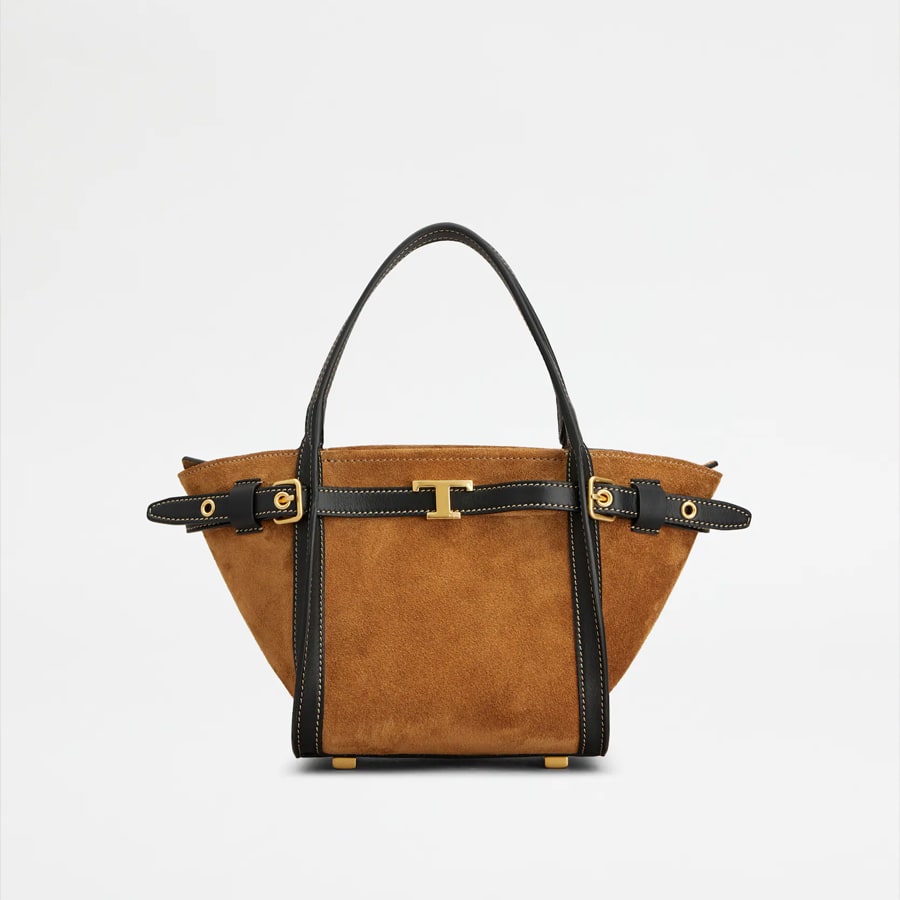 T Signature Shopping Bag in Suede Mini
