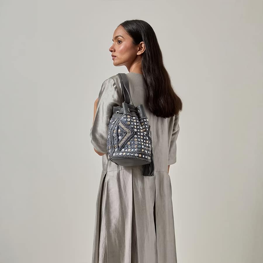 Grey Mogra Bucket Bag