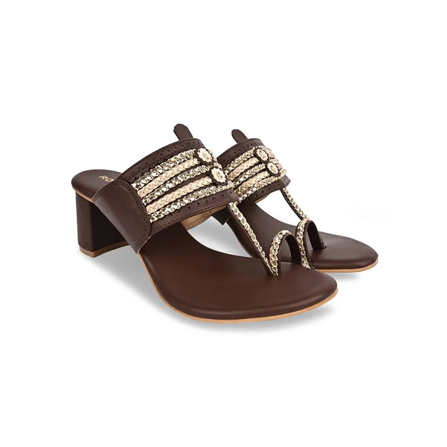 Women Brown Stylish Block Heel Kolhapuris