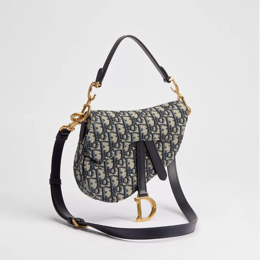 Small Saddle Bag with Strap Blue Dior Oblique Jacquard