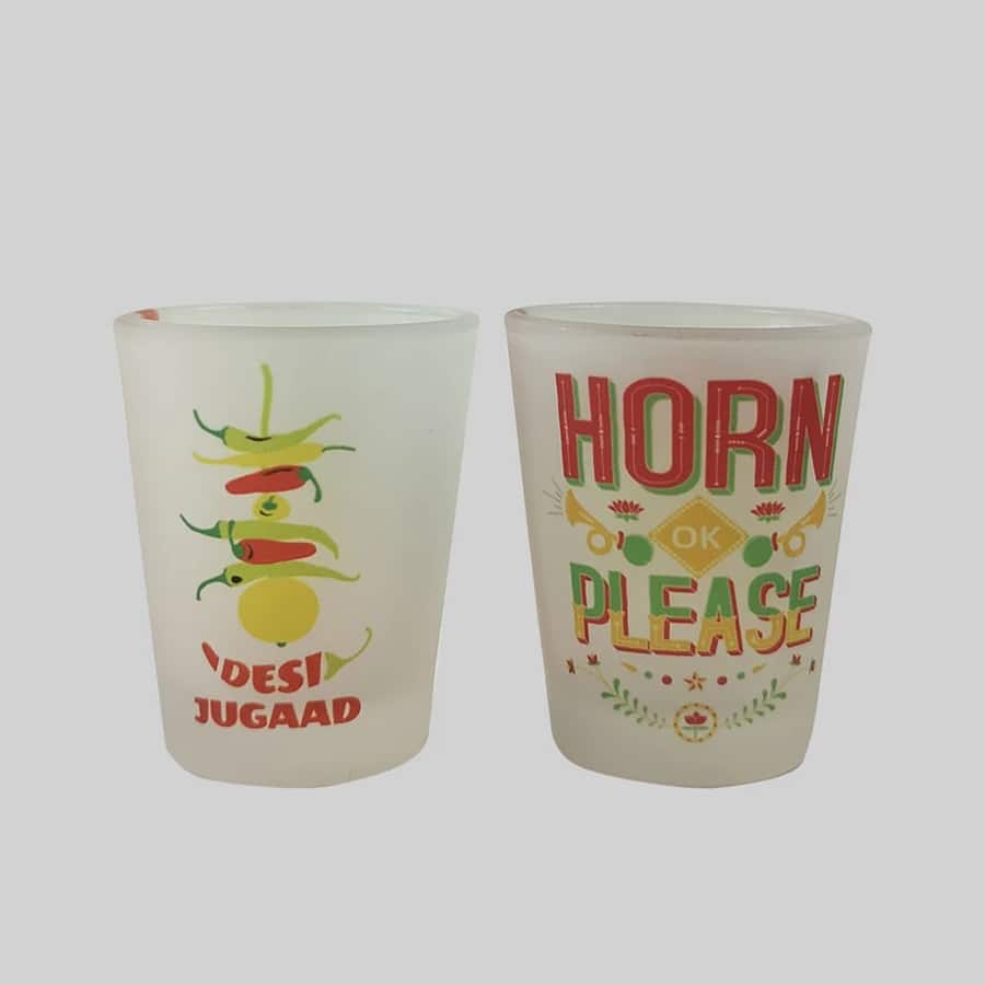 Desi Jugaad & Horn Ok Please Frosted Shot Glasses (S/2)