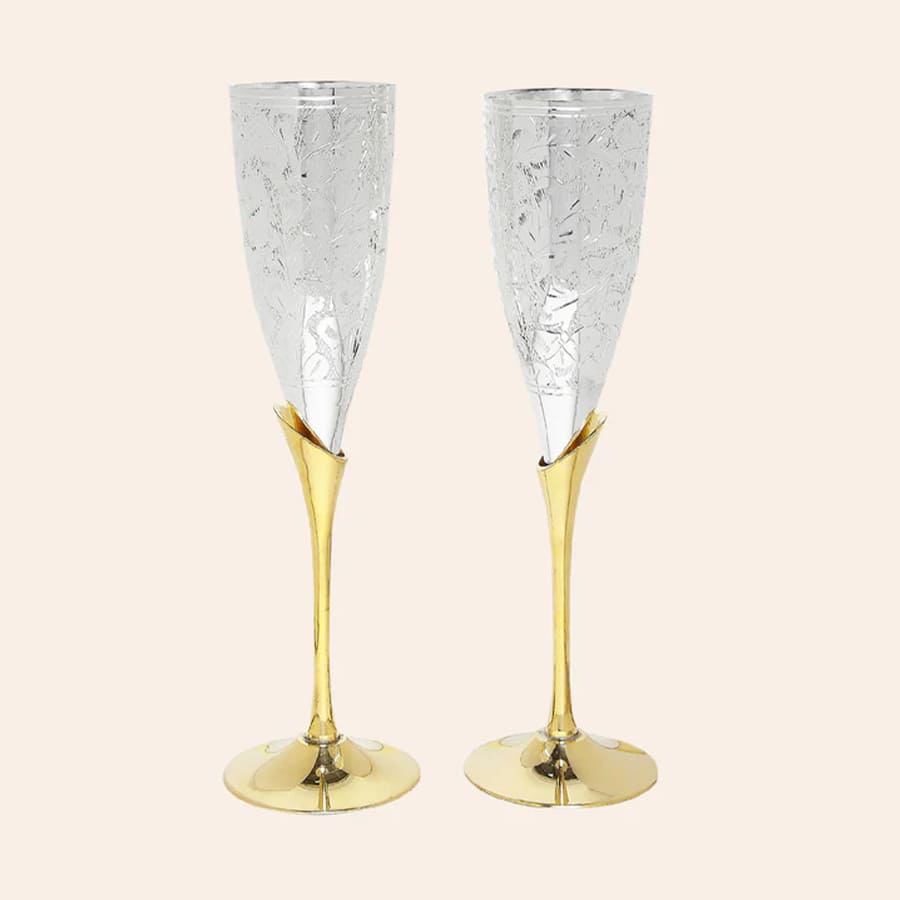 Brass Goblet Set of 2 with Red Velvet Box 7 in