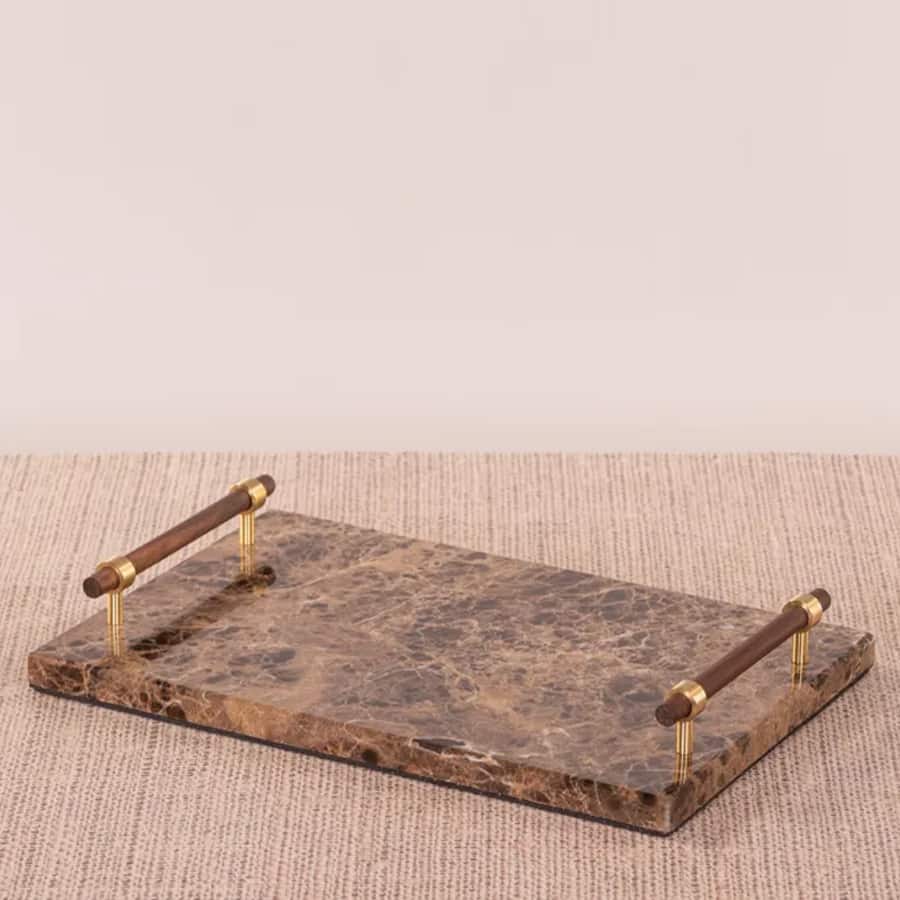 Fragments Of Dawn (Brown, Gold) Marble Home Decor Tray