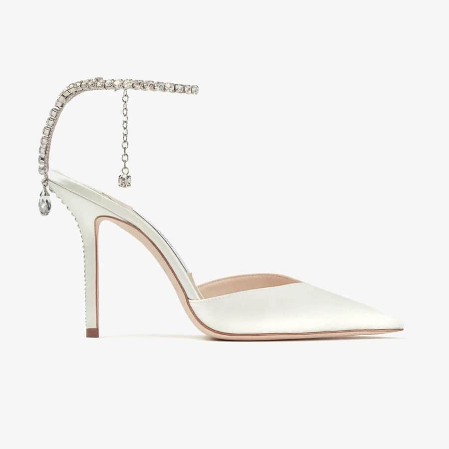 Ivory Satin Pumps with Crystal Embellishment