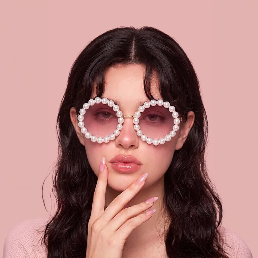 Pink Pearl Embellished Sunglasses