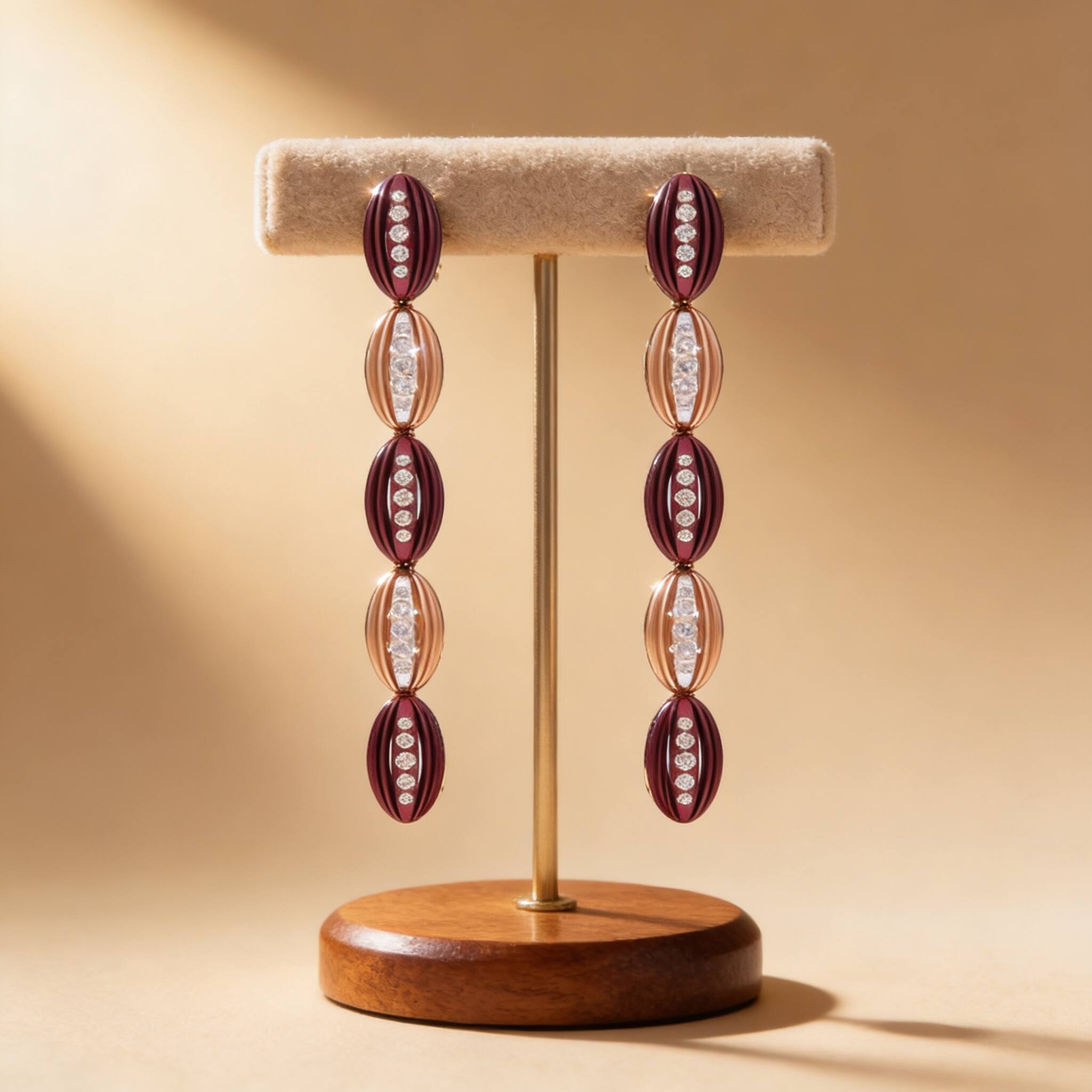Titanium earrings featuring an elegant oval pattern with diamonds