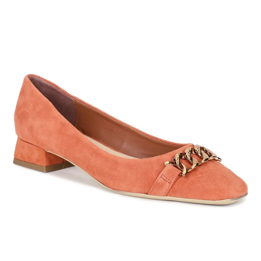 Orange low block heels for women