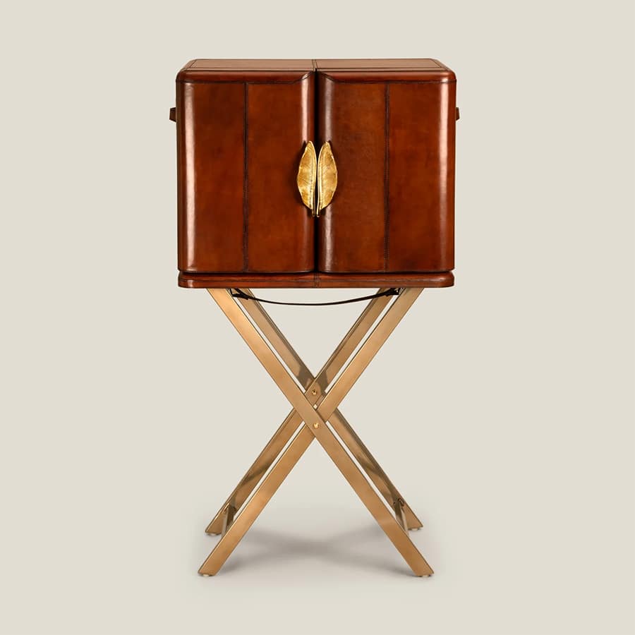 Fiona Brown & Gold Leather & Metal Bar Cabinet