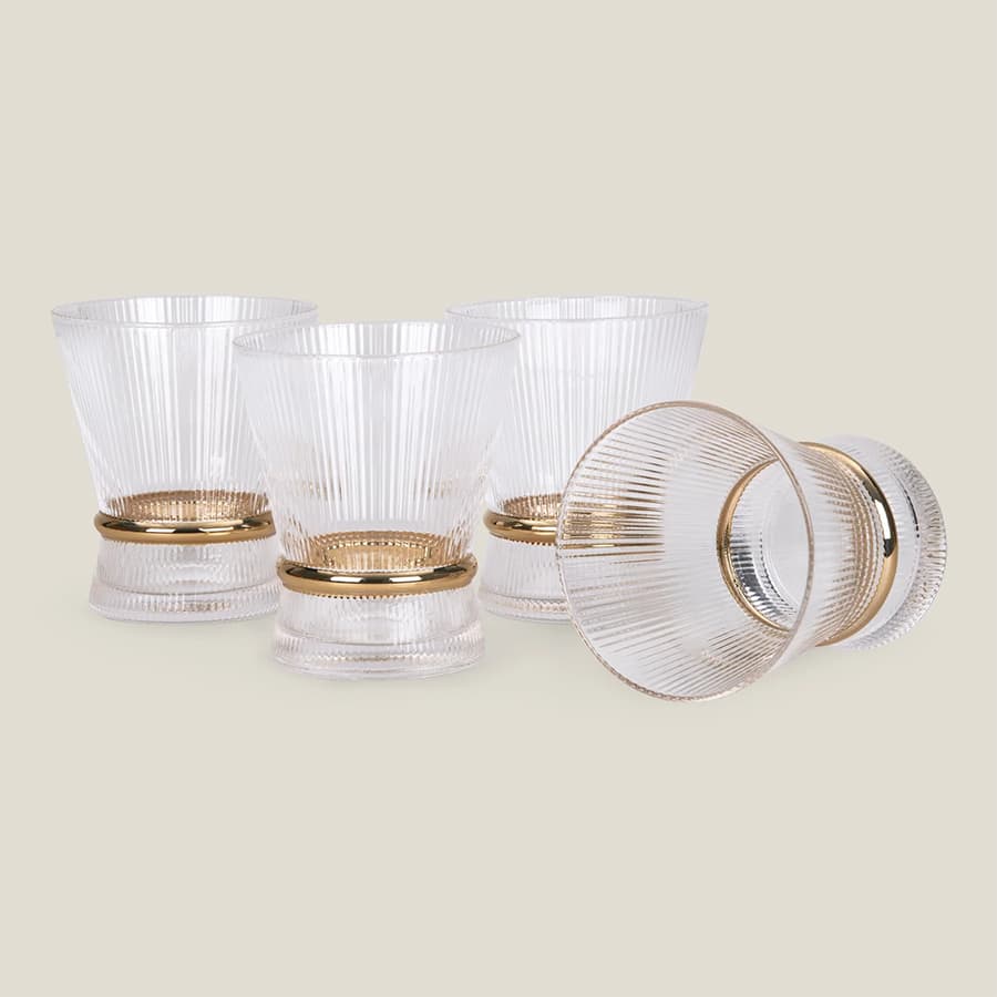 Grandeur Gilded Gold & Clear Whiskey Glass Set of 4