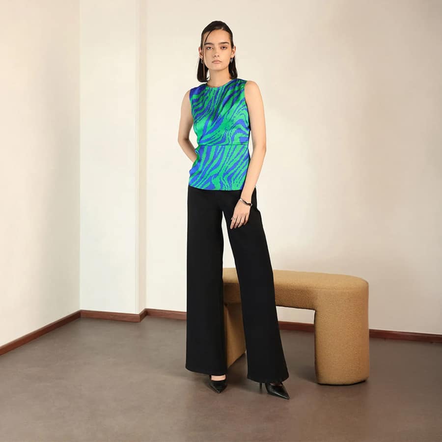 Satin Peplum Top - Blue