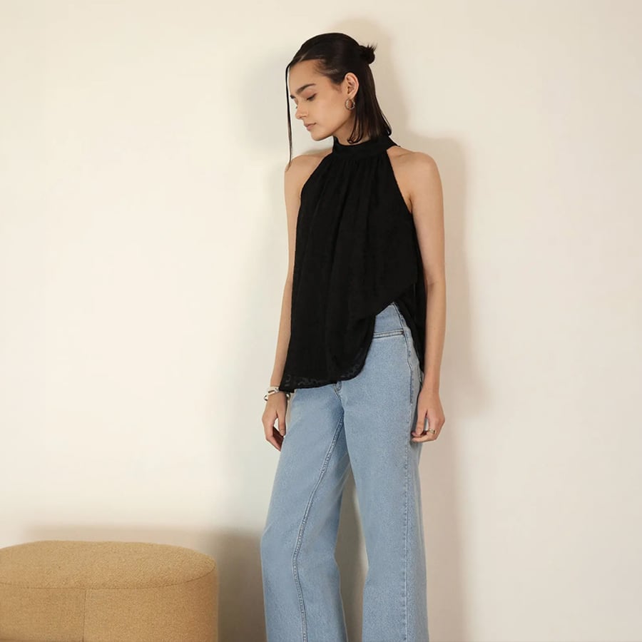 Halter Neck A-Line Top - Black