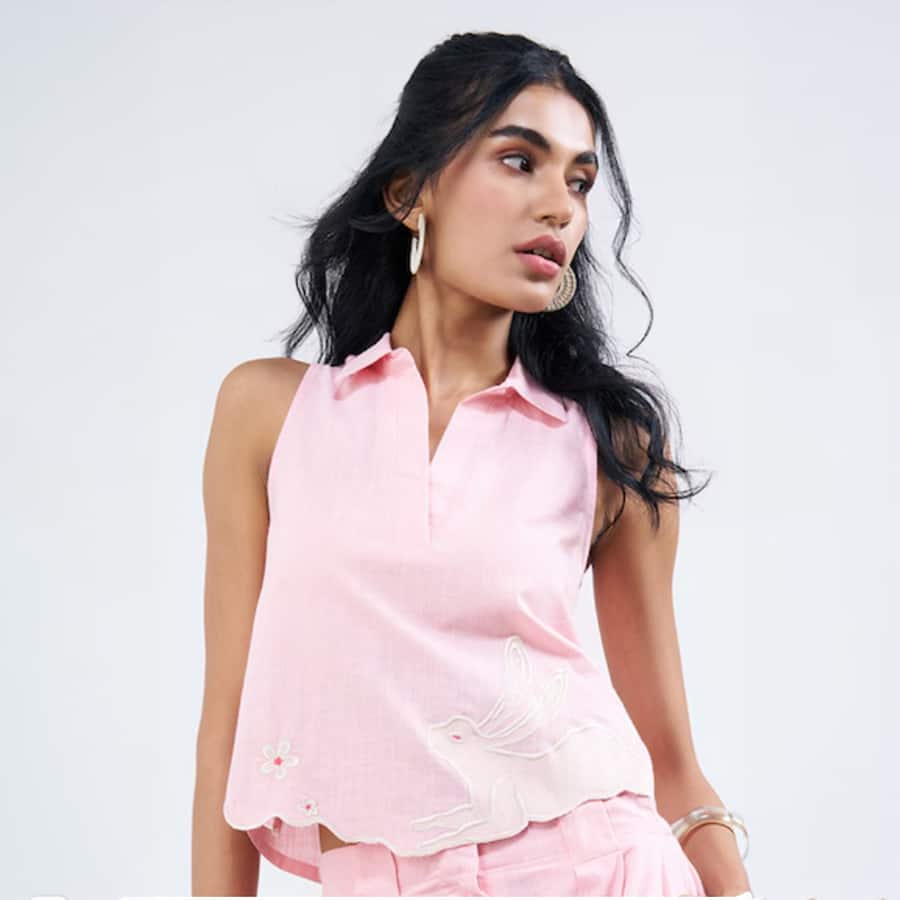 Pink Embroidered Sleeveless Top