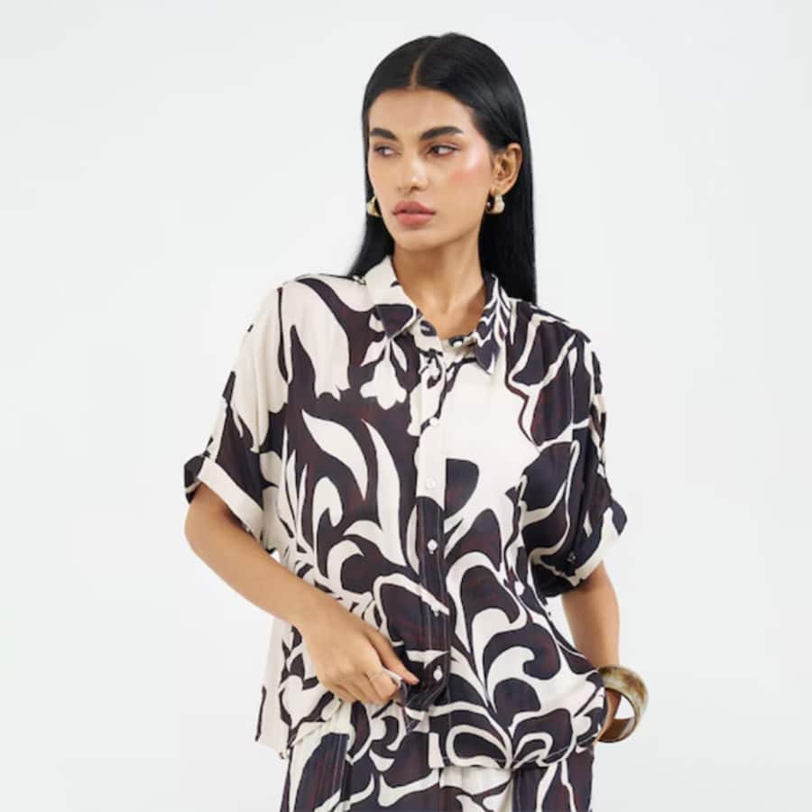 Brown Abstract Print Shirt