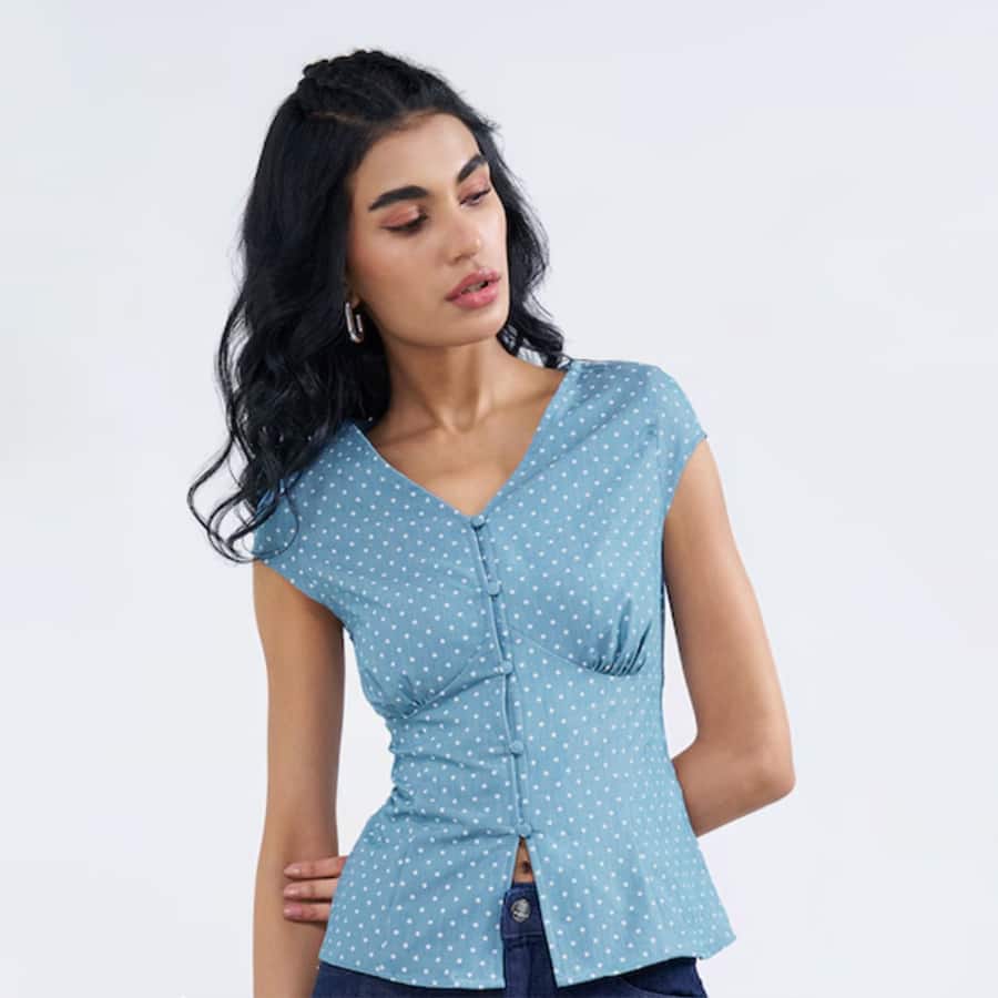 Blue Polka Dot Peplum Top
