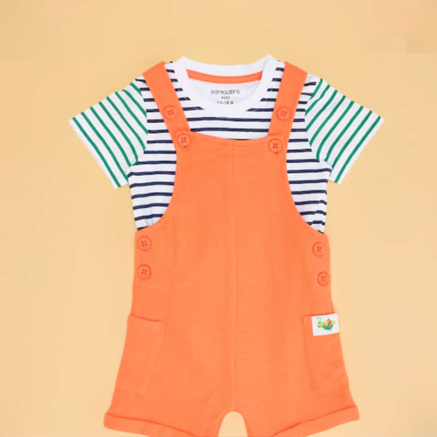 Orange Printed Cotton Round Neck Baby Regular Fit Co-ord Set