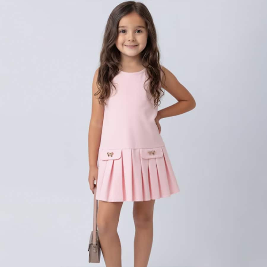 Light Pink Pleated Hem Dress