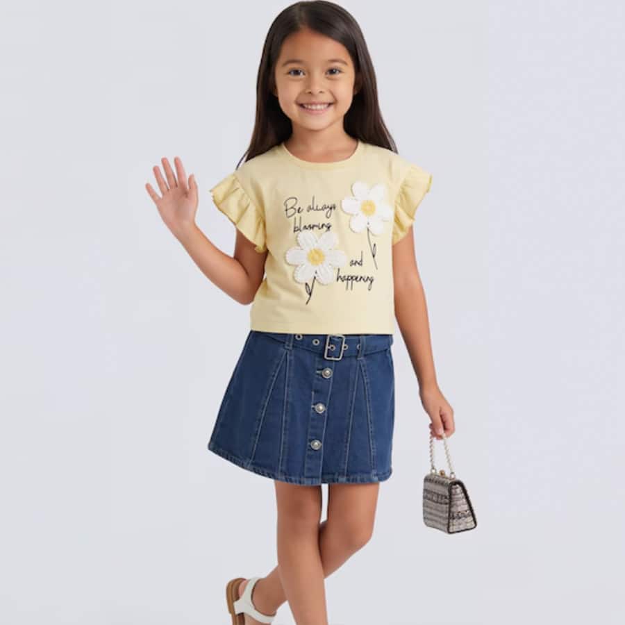 Yellow Floral Applique T-Shirt