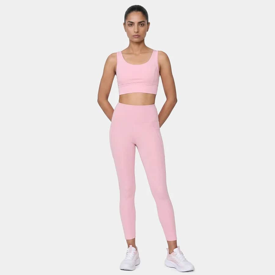 Enamor High rise 7/8th length Adjustable drawstring Workout leggings For Women - Hugged Fit, Quick Dry, Antimicrobial - A605 (Pink Nectar)