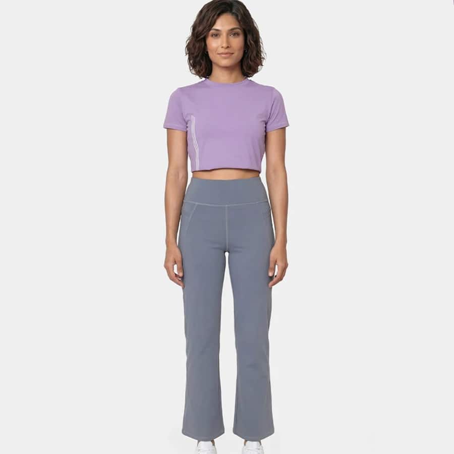 Enamor High Rise Full Length Pull on Boot Cut Active Pant For Women - Relaxed Fit, Quick Dry, Antimicrobial - A402 (Turbulence)