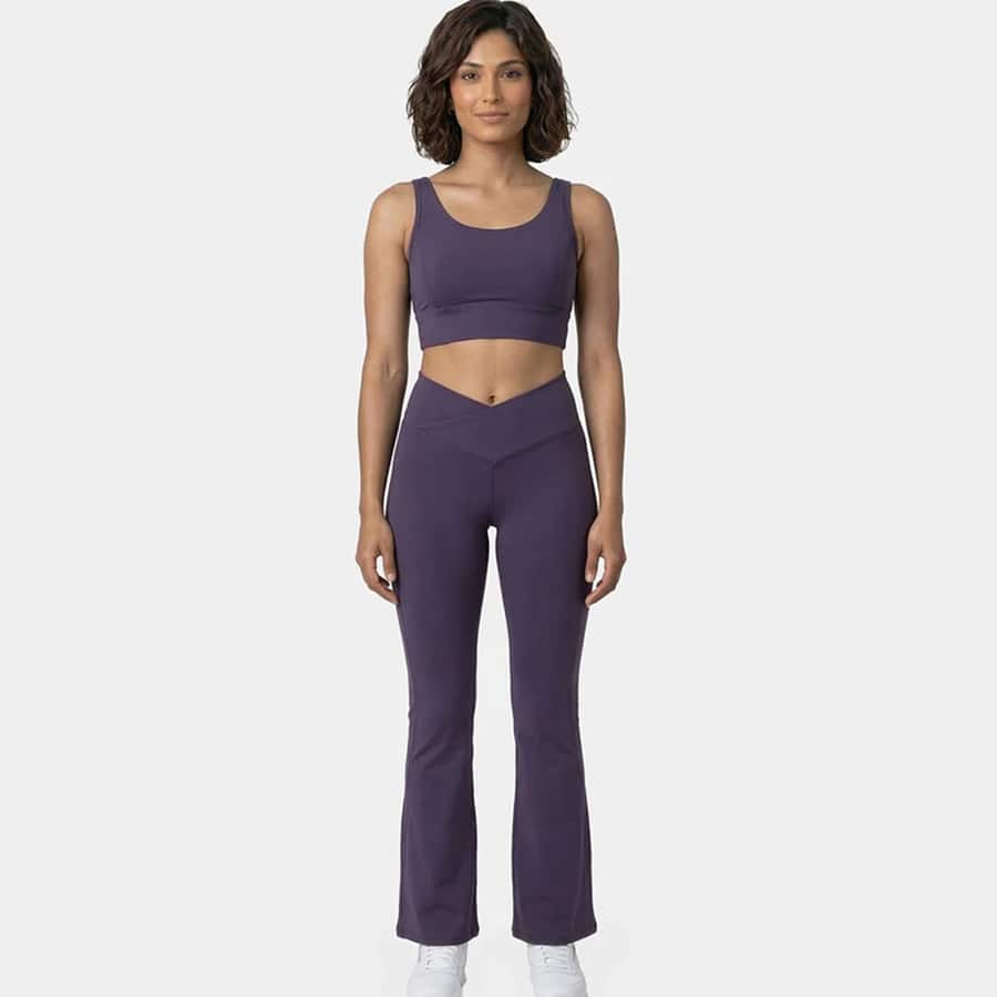 Enamor High Rise Full Length Pull on Boot Cut Active Pant For Women - Relaxed Fit, Quick Dry, Antimicrobial - A402 (Purple Velvet)