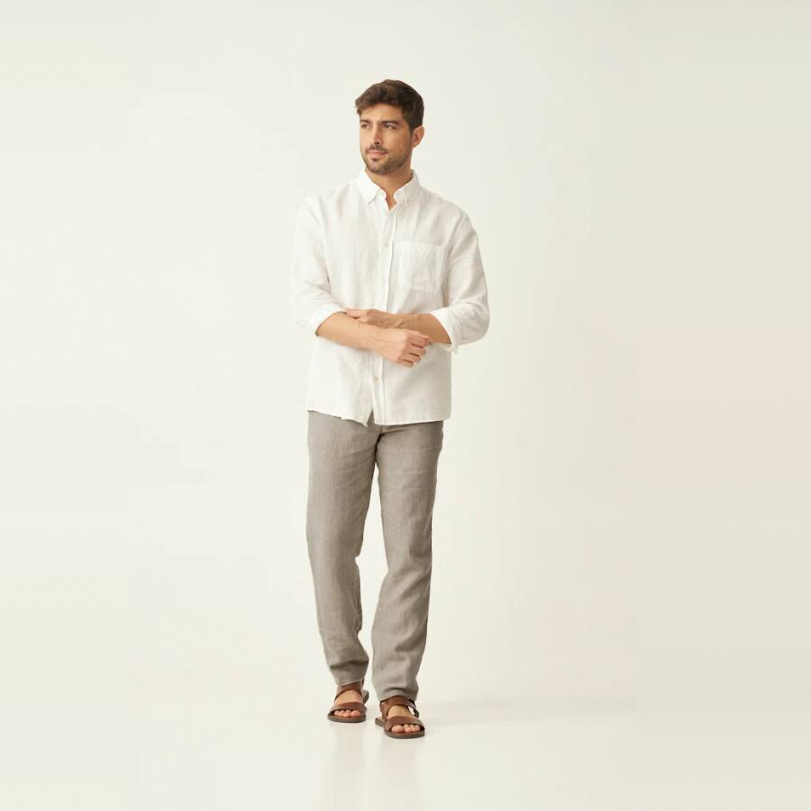 Oatmeal 100% Linen Pants