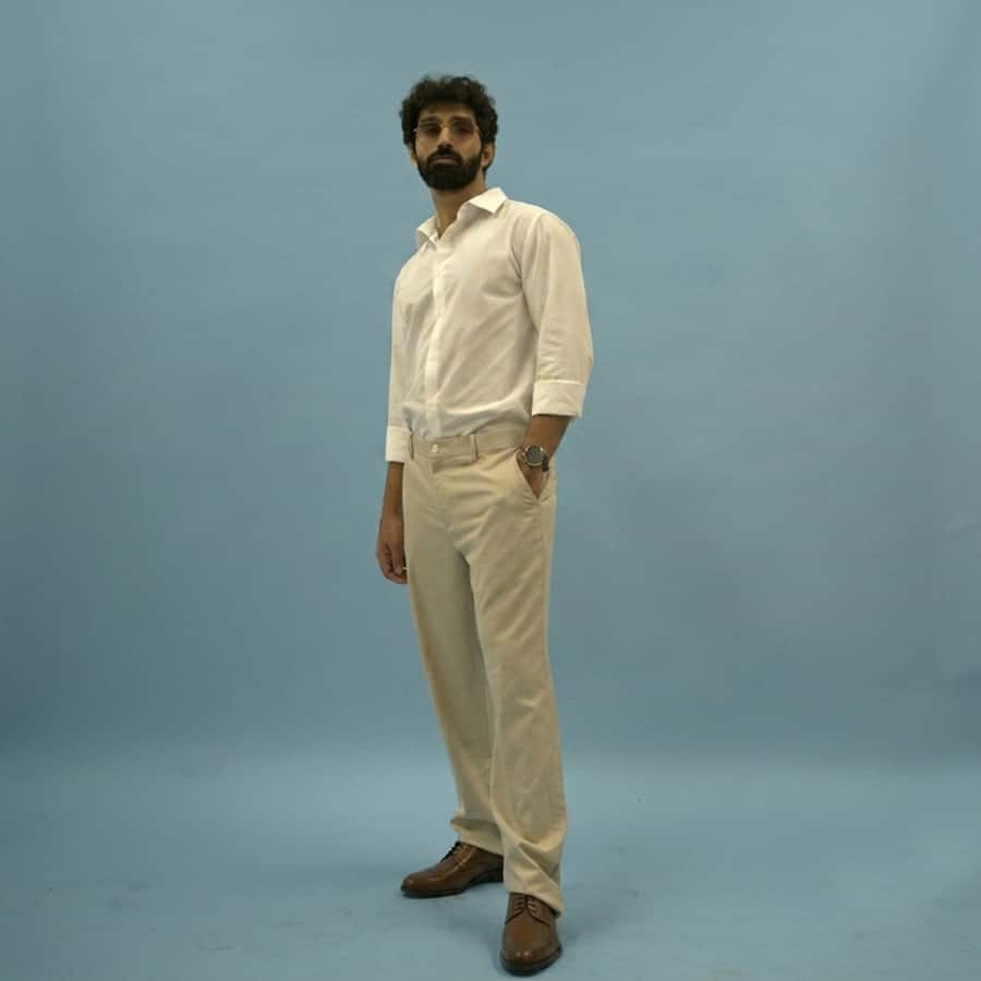 Argil Khaki Luxury Twill Relaxed Fit Stretch Formal Pants