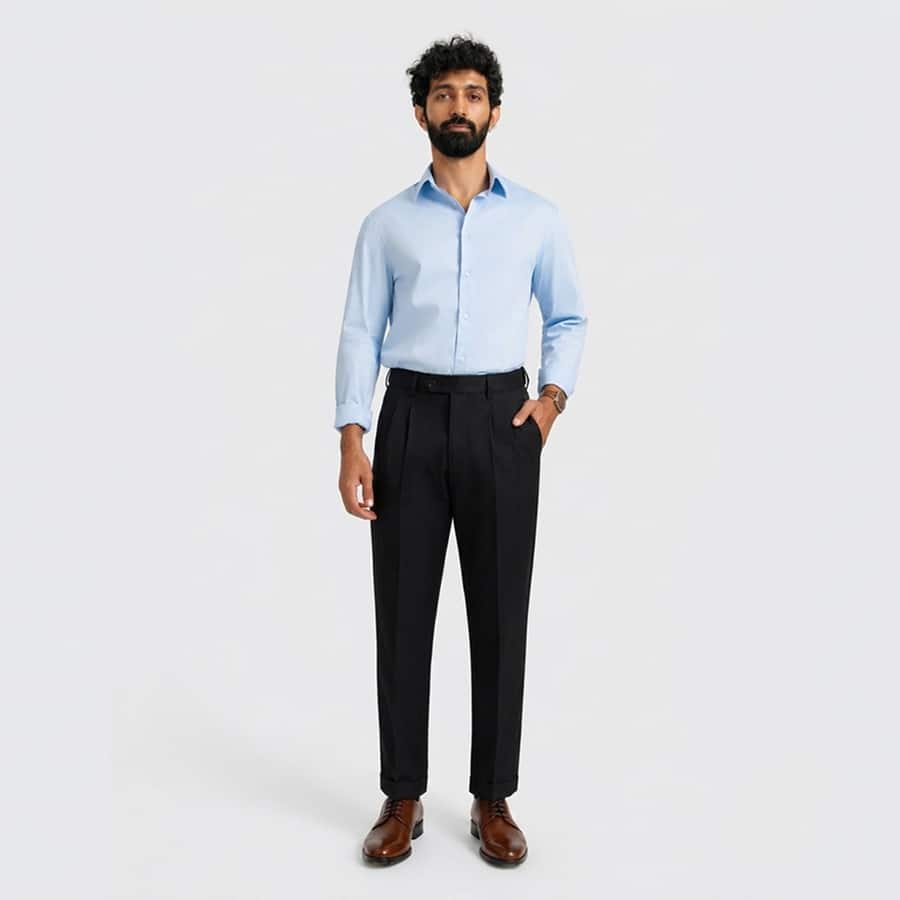 Japanese Black Straight Fit Pleated Formal Trousers