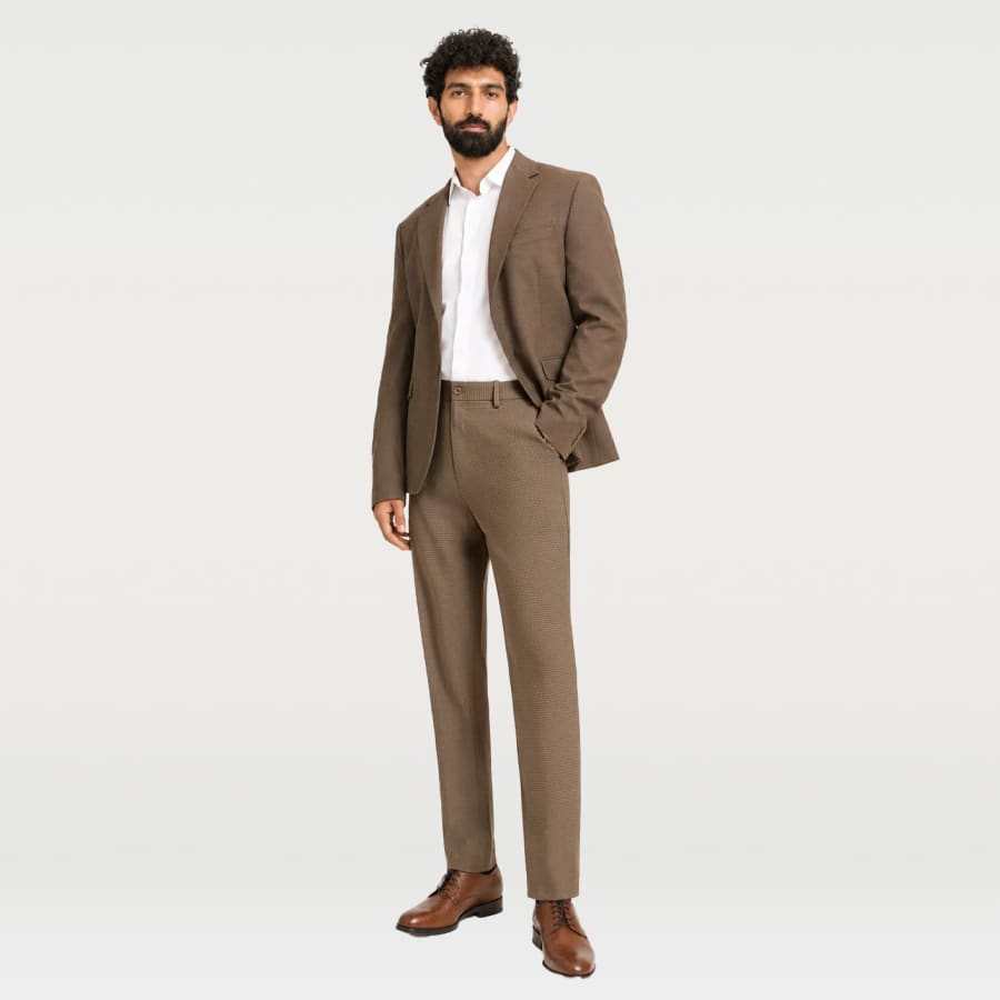 Terraforge Brown Micro Checks Relaxed Fit Formal Trousers