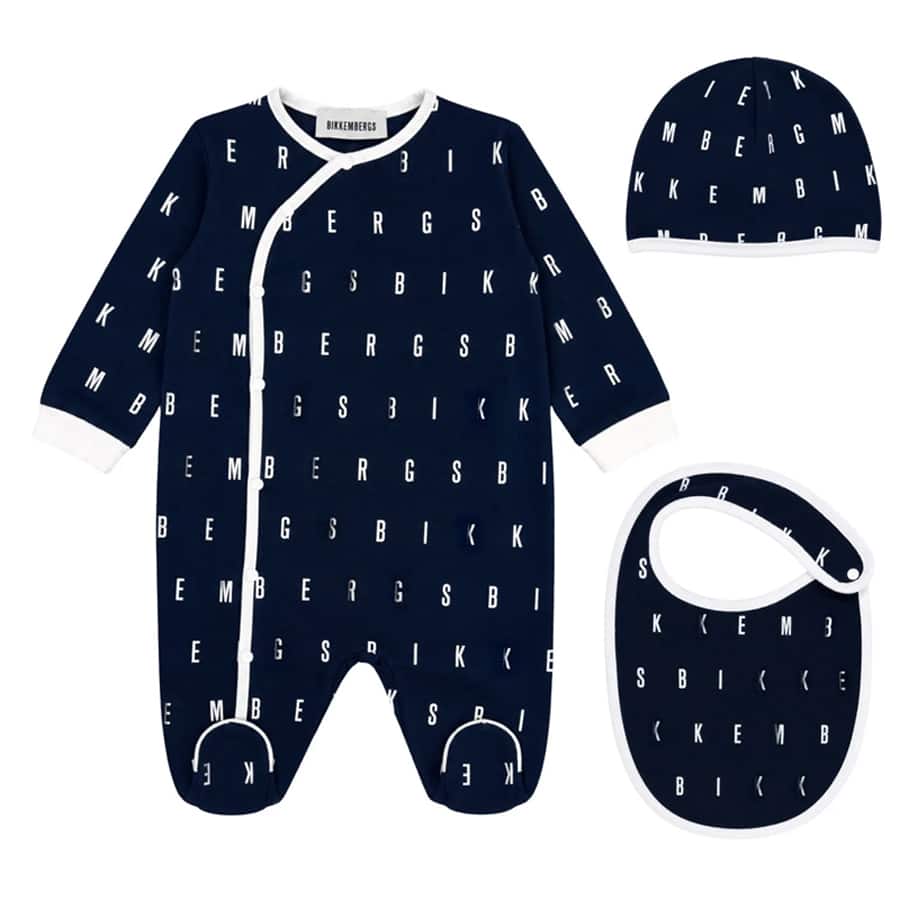 Baby Boys Navy Blue All Over Logo-Print Rompers Set Of 3