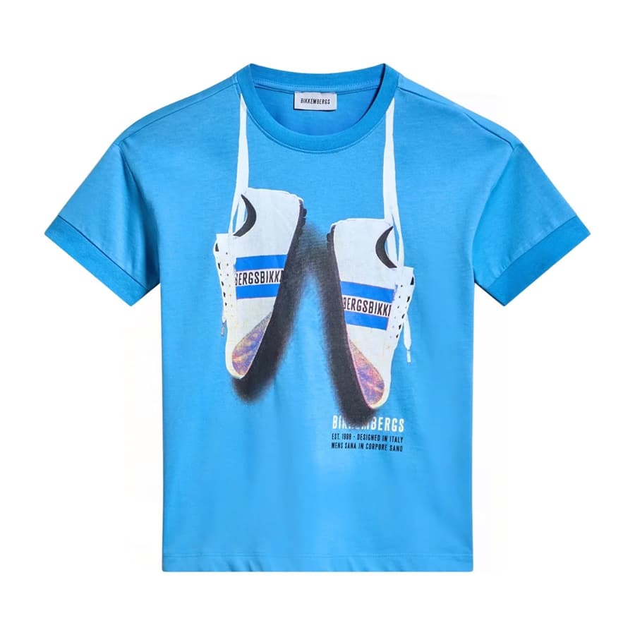 Boys Blue Hanging Sneakers Graphic-Print T-Shirts
