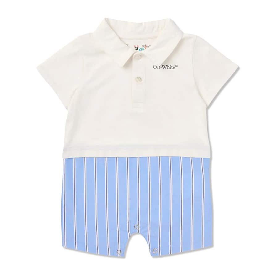 Baby Boys White & Blue Logo-Print Polo Rompers
