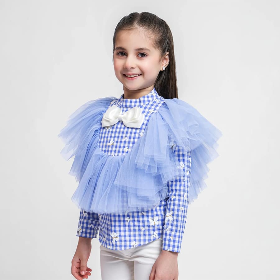 BLUE BUTTERFLY LILLY FRILL TOP