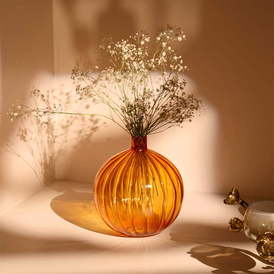 Cirque Round Glass Vase Short - Amber