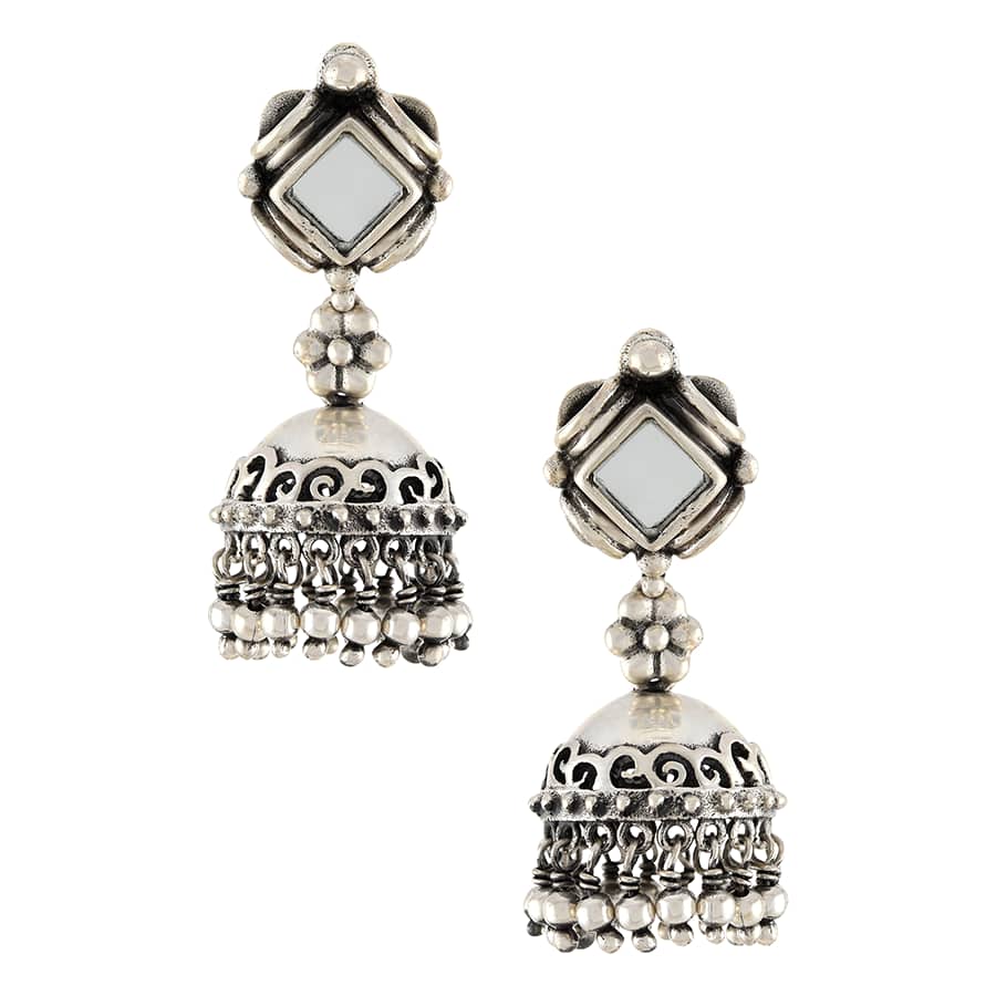Silver Rhombus Floral Jhumki Aiyna Earrings