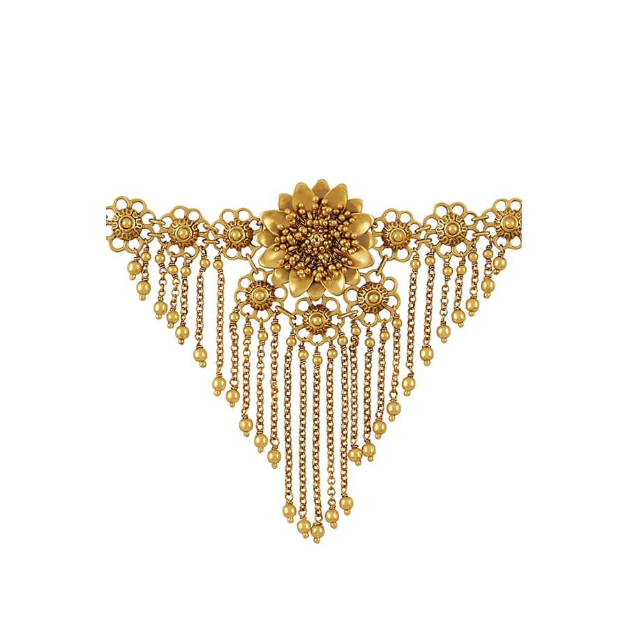 Gold Plated Silver Baahubali Floral Multi Tassel Bazubandh