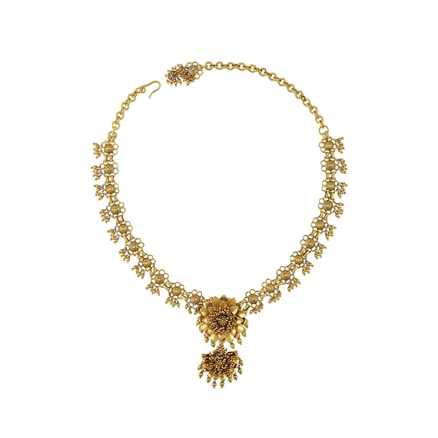 Gold Plated Silver Floral Drop Necklace