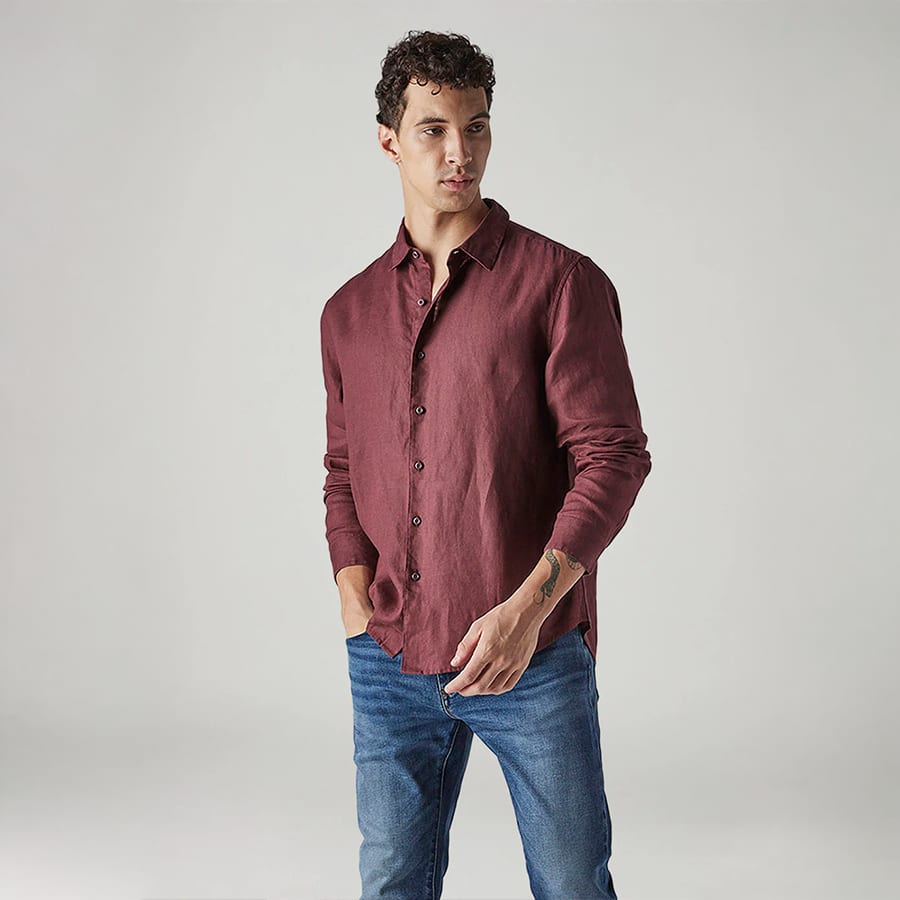 Men's Solid Slim Fit Linen Redloop Shirt