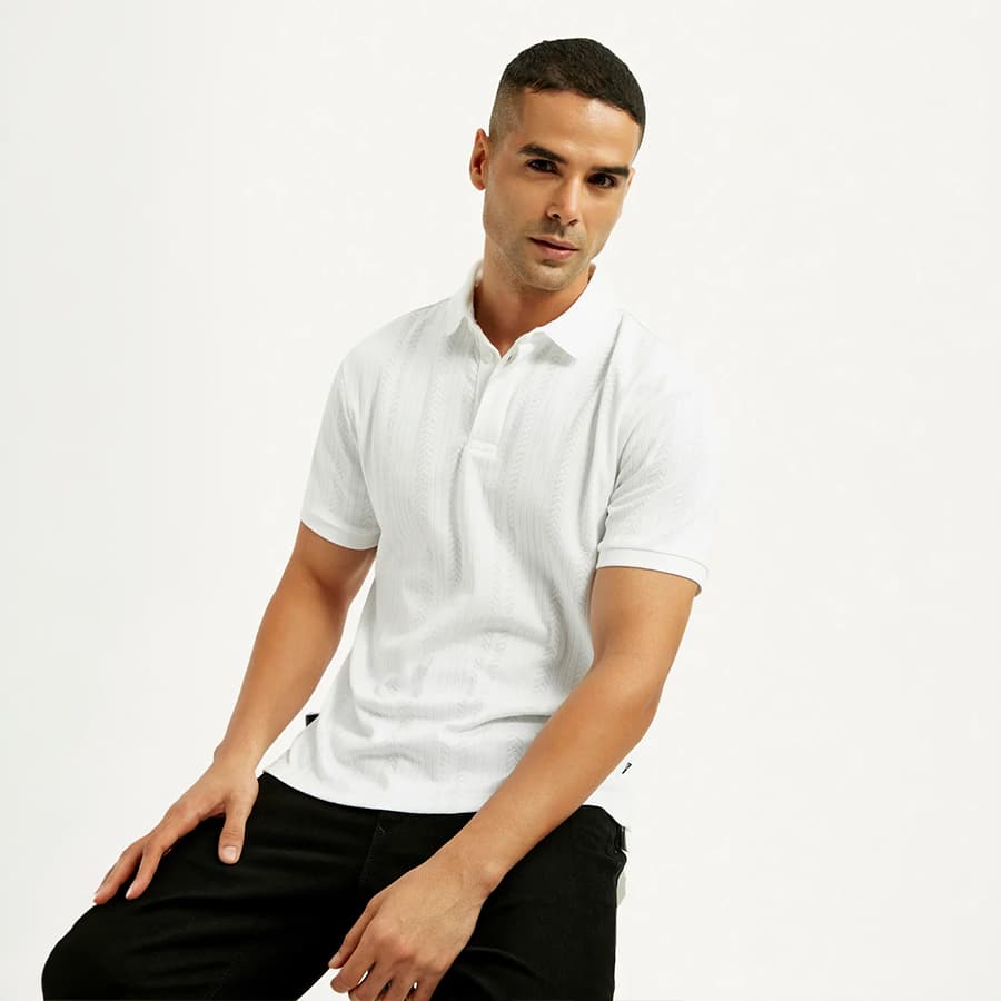 Men's Redloop White Slim Fit Polo T-shirt