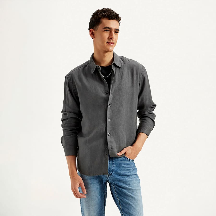 Men's Redloop Solid Slim Fit Linen Shirt