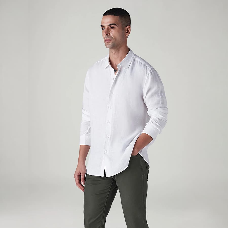 Men's Solid Slim Fit Linen Redloop Shirt
