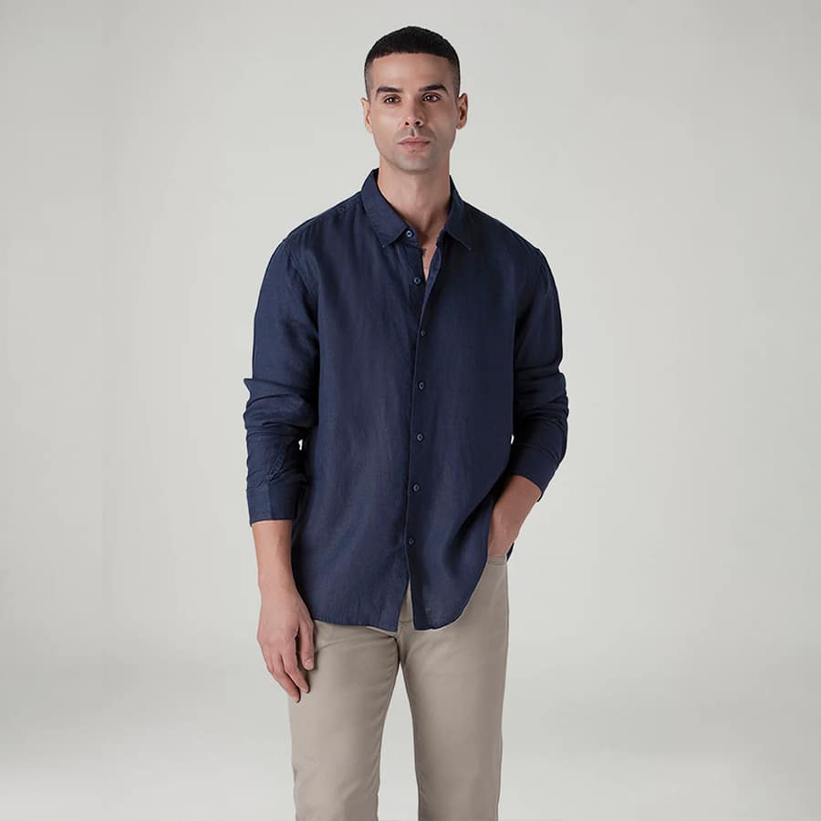 Men's Solid Slim Fit Linen Redloop Shirt