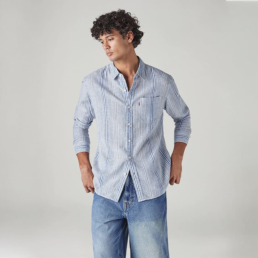 Men's Striped Slim Fit Linen Shirt