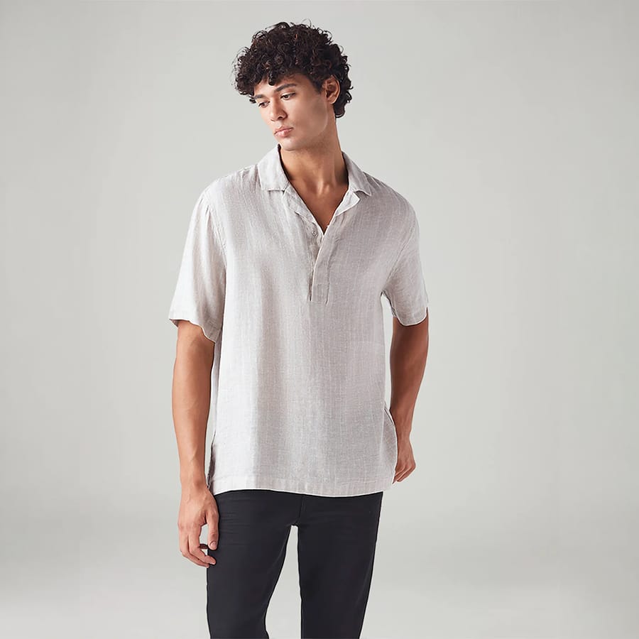 Men's Solid Relaxed Fit Linen Shirt
