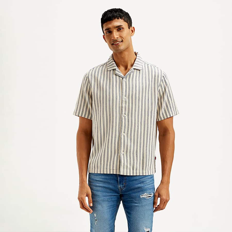 Men's Resort Collar Striped Loose Fit Shirt